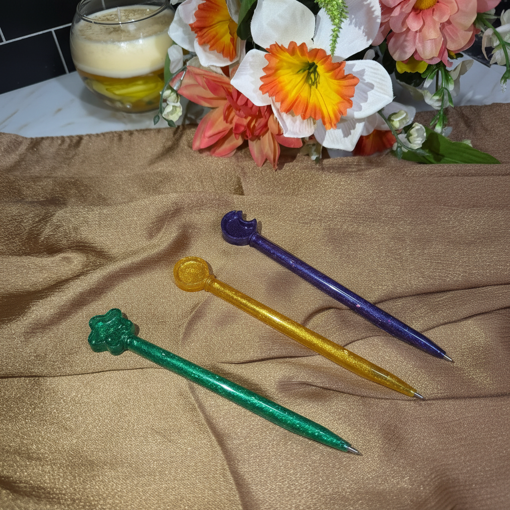 Handmade Resin Pen – Glitter Celestial Ballpoint, Stationery Gift for Her, Unique Desk Accessory