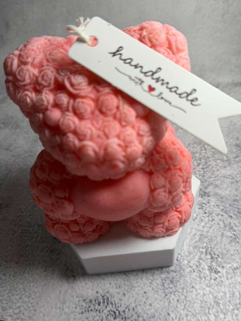 Romantic Floral Bear Statement Candle- Handcrafted Soy Wax