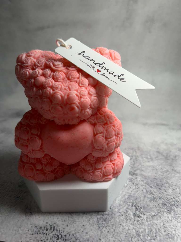 Romantic Floral Bear Statement Candle- Handcrafted Soy Wax