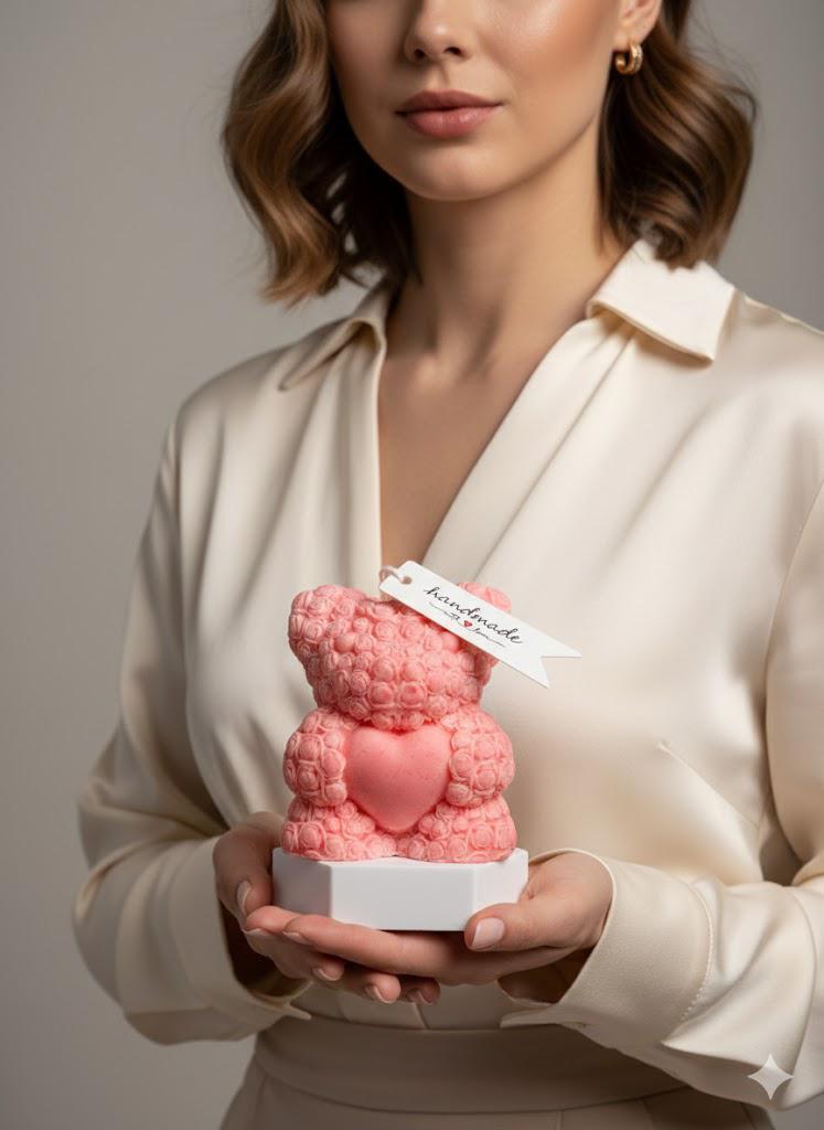 Romantic Floral Bear Statement Candle- Handcrafted Soy Wax