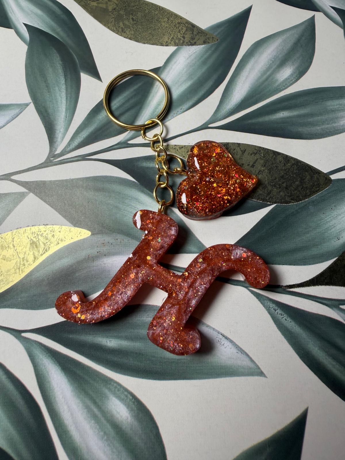 Personalized Resin Initial Keychain with Heart Charm, Handmade Alphabet Bag Charm Gift for Her