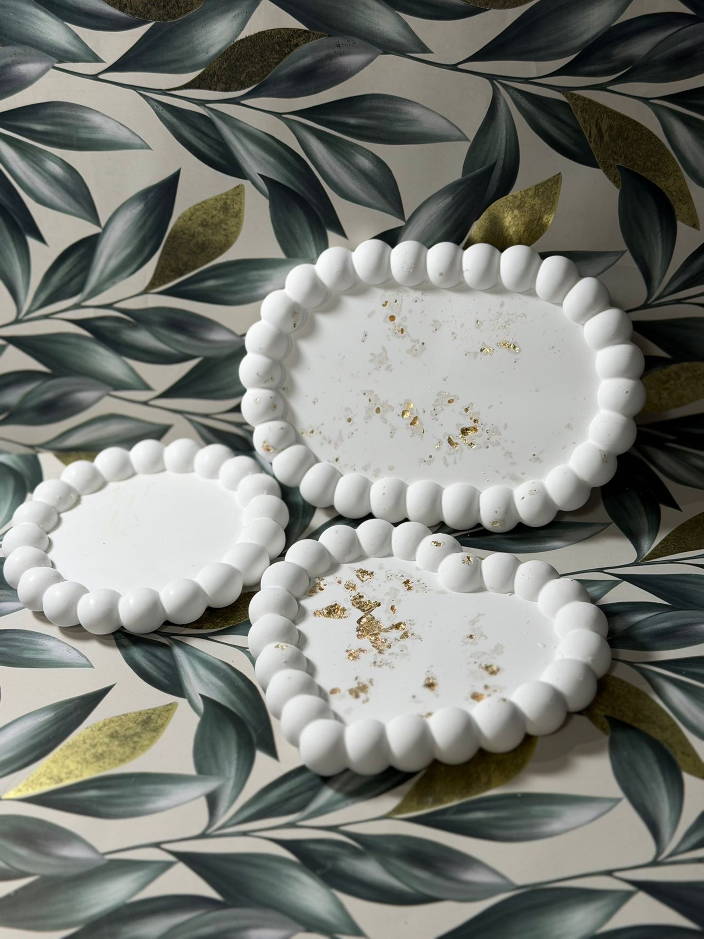 Luxury White Bubble Coaster Set of 3 – Handmade Nordic Trinket Tray – Modern Aesthetic Jewelry Dish