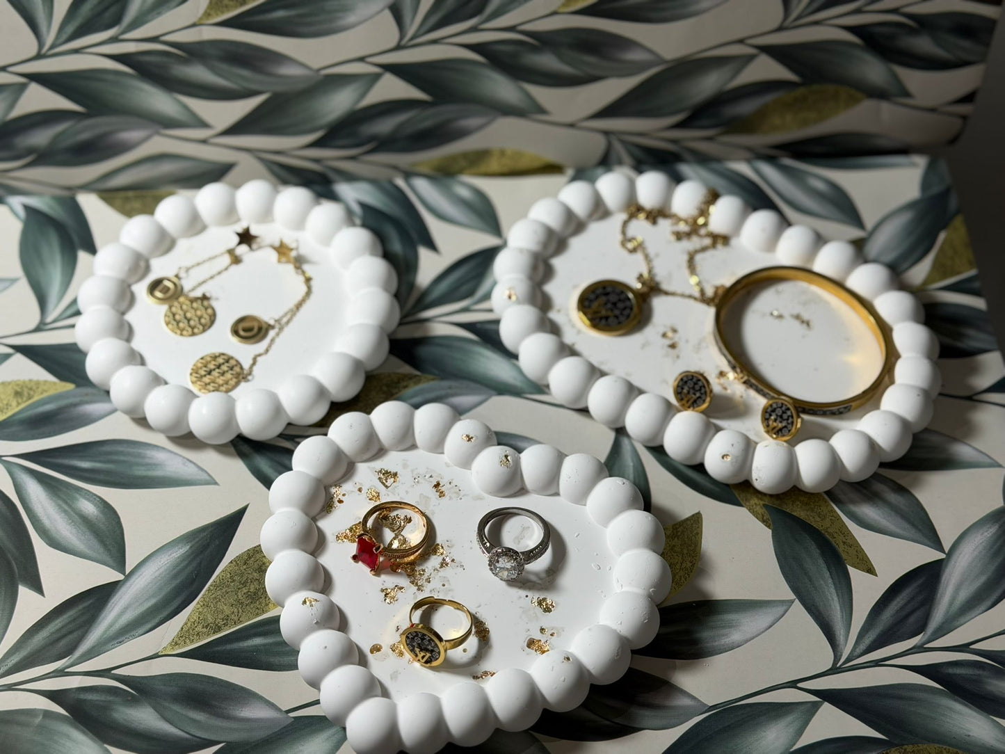 Luxury White Bubble Coaster Set of 3 – Handmade Nordic Trinket Tray – Modern Aesthetic Jewelry Dish
